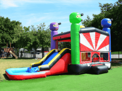 Ninja Warrior Bounce House with Slide Combo Hero Kiddo 3 176746865 1 Ninja Bounce House with Water Slide Basketball Hoop