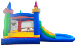 rainbow bounce house with dual lane water slide in grand rapids mi 1 Rainbow Castle Dual Lane Bounce House with Pool
