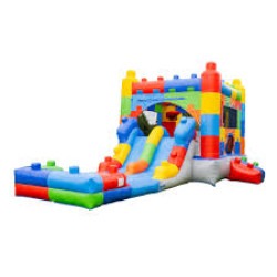 Block Double Slide Bounce House with Pool & Hoop